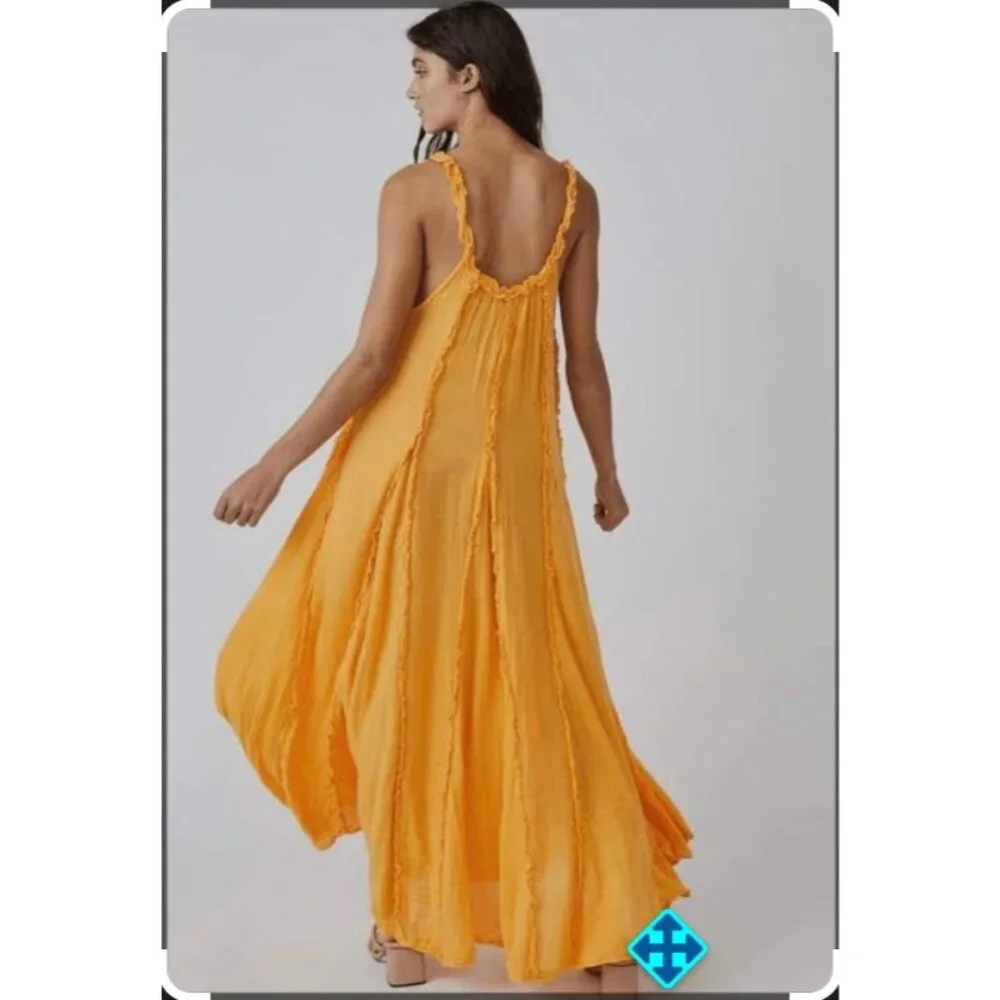 Free People Mckinley Ruffle Maxi Dress, Boho Chic Summer Staple, Banana Yellow S - Picture 4 of 10